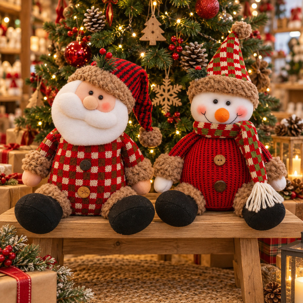 Dúo «Gigantes Rojos»: grandes peluches Papá Noel y Muñeco de nieve 47 cm, el 2.° a -50%