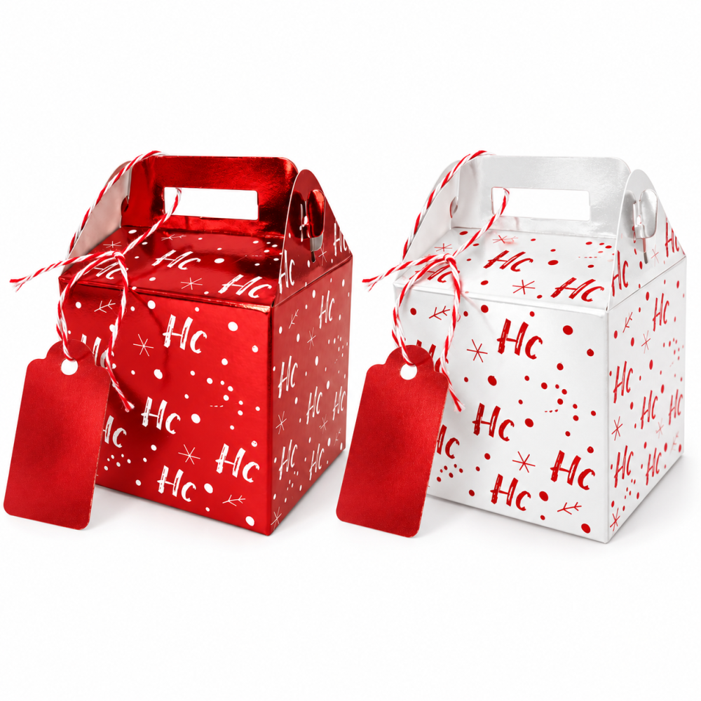 12 pequeñas cajas de regalo Navidad con motivos Ho-Ho y etiqueta – 2 modelos rojo y blanco