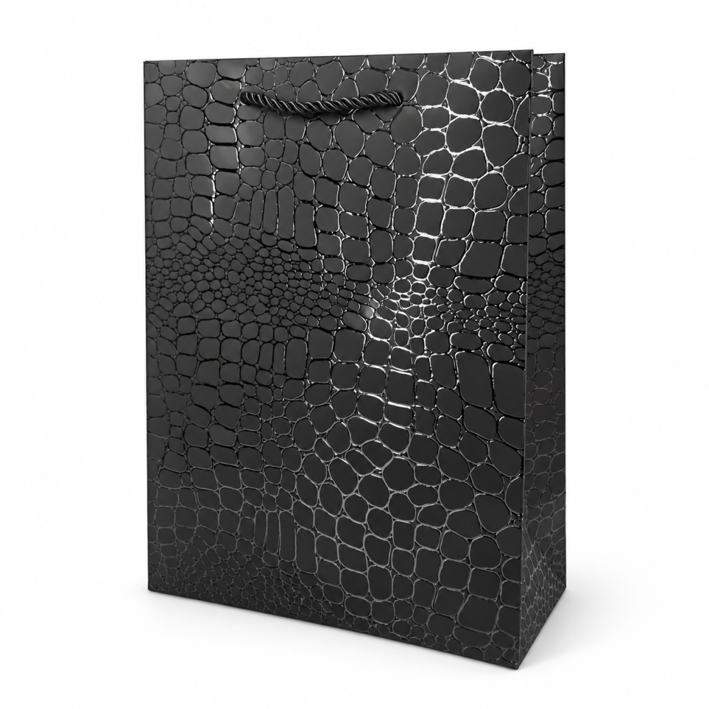 Bolsa de regalo negra brillante con motivo cocodrilo 12 × 6,8 × 15,5 cm - Lote de 12