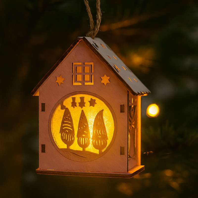 Lote de 6 casitas de Navidad luminosas rosas para colgar, 2 DE REGALO