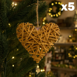 Lote de 5 corazones de mimbre natural 15 cm para colgar, 2 DE REGALO