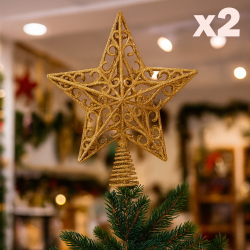 Dúo de estrellas para árbol de Navidad doradas, la 2ª DE REGALO