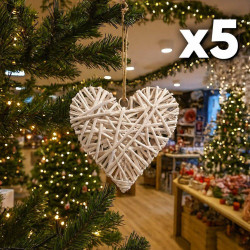 Lote de 5 corazones de mimbre blanco 20 cm para colgar, 2 DE REGALO
