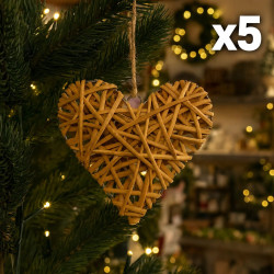 Lote de 5 corazones de mimbre natural 20 cm para colgar, 2 DE REGALO