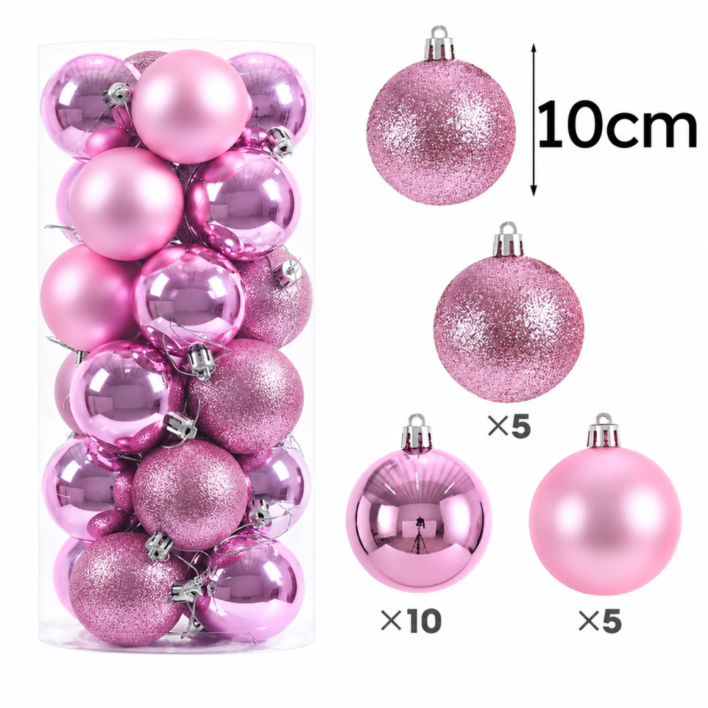 Conjunto de 20 bolas grandes de navidad 10cm - rosa