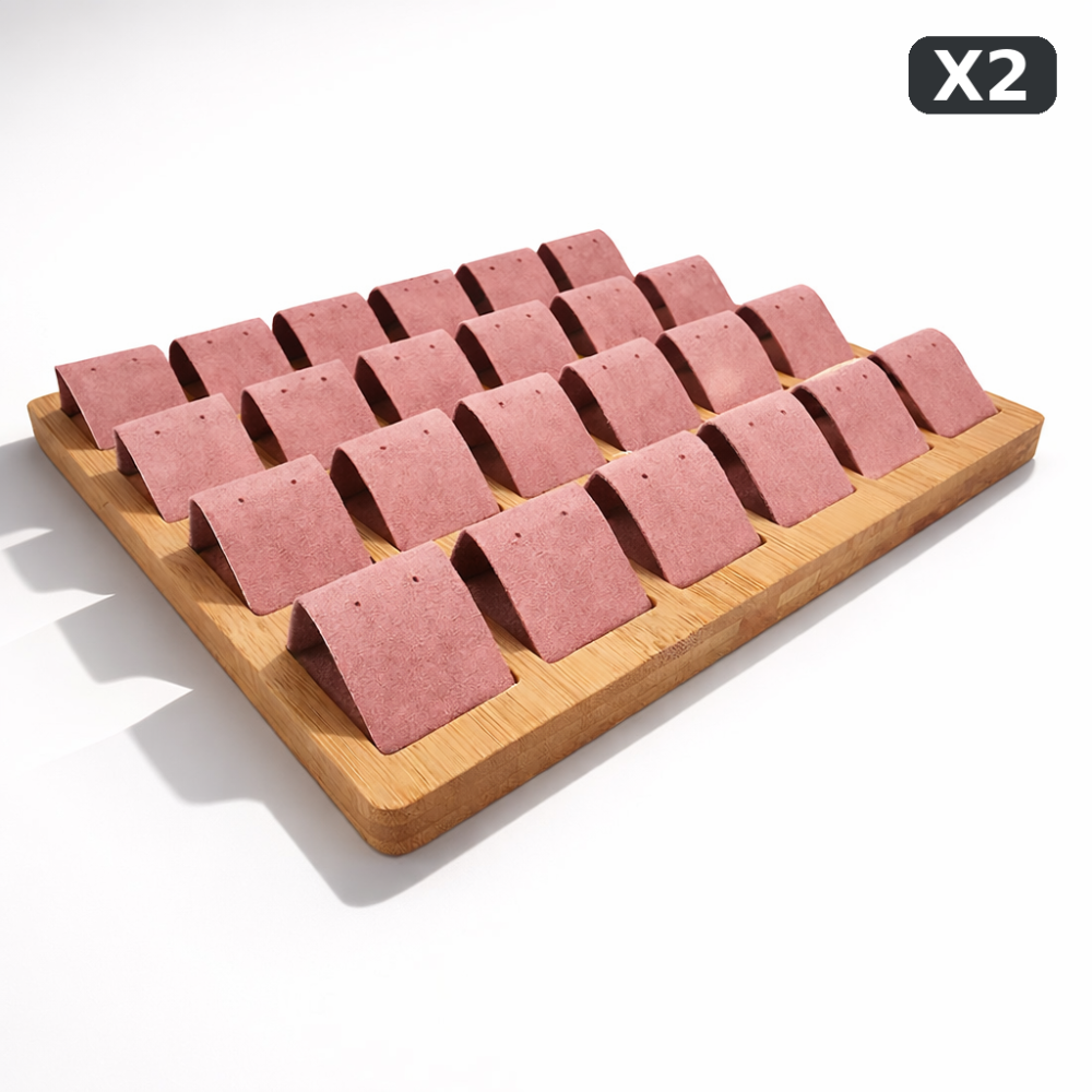 Lote de 2 grandes bandejas para pendientes de madera y ante rosa: la 2ª de regalo