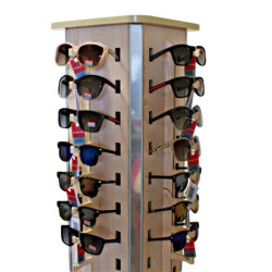 Gran expositor para gafas con ruedas en color madera clara