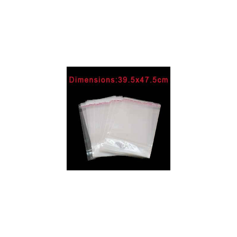 Lote de 100 bolsas grandes con solapa adhesiva transparente de 39 x 50 cm - 9106