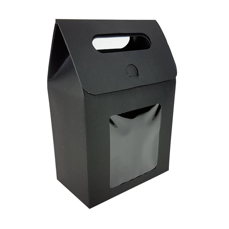 12 bolsitas de regalo de papel kraft negro con ventana 13,5 x 8 x 19,5 cm