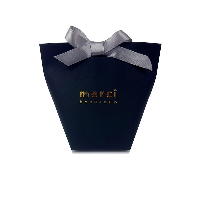 12 cajas de regalo de papel kraft negro para plegar «Merci beaucoup» 11,5 x 10 x 6 cm