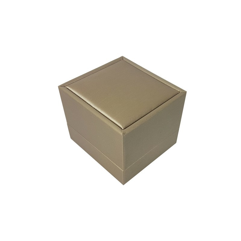 Écrin pour bague aspect simili cuir beige champagne 6x6.5x5cm - 10117