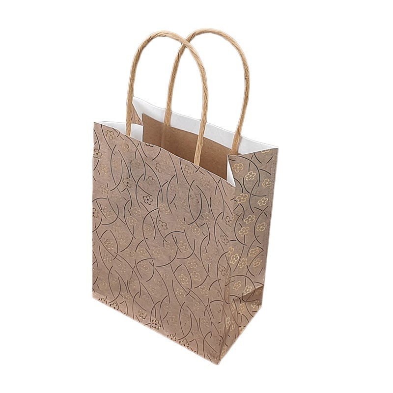 12 bolsas de papel kraft beige natural con estampado brillante de flores 18x10x23 cm