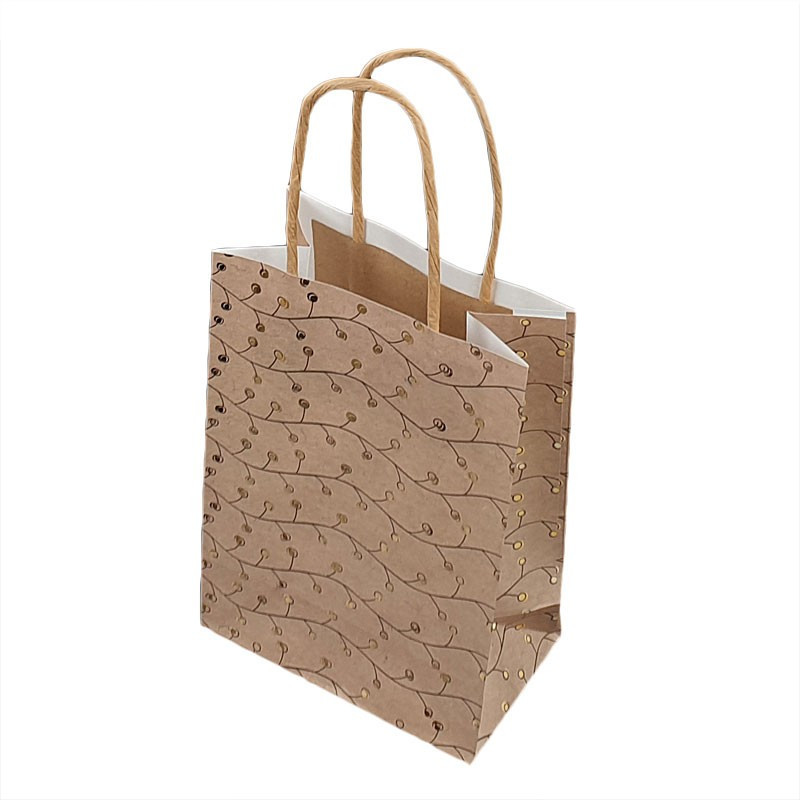 12 bolsas de papel kraft beige natural con estampado brillante de lunares, 18 x 10 x 23 cm