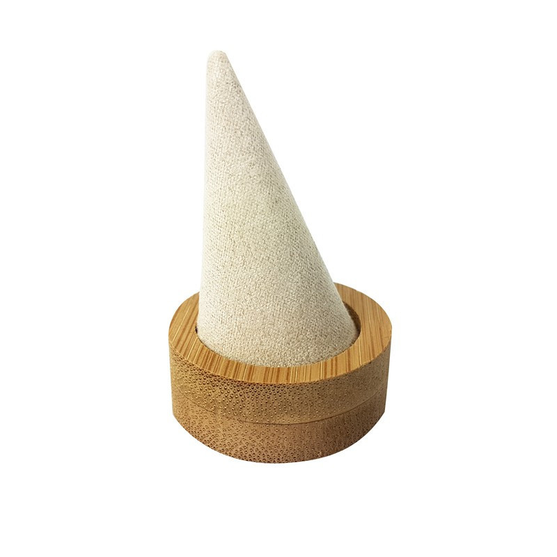 Cône pour bague en bois et en suédine beige - 9257