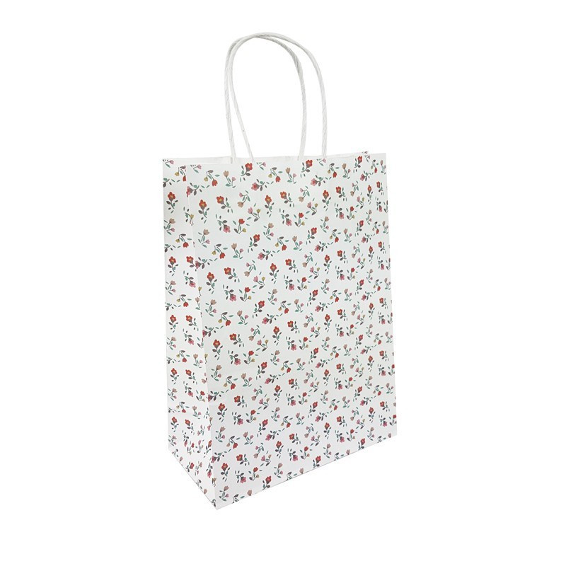 12 bolsas de papel kraft con motivos florales sobre fondo blanco, 15 x 8 x 21 cm