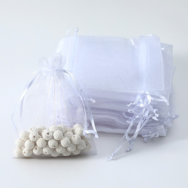 100 bolsas de regalo de organza blancas con cierre, 14 x 20 cm