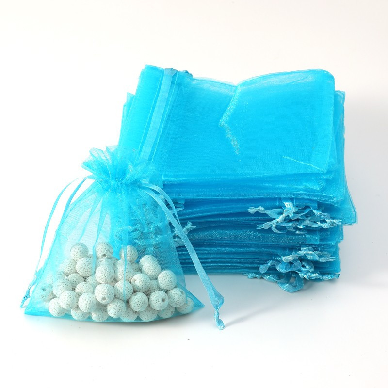 100 bolsas de regalo de organza azul turquesa - 7 x 9 cm