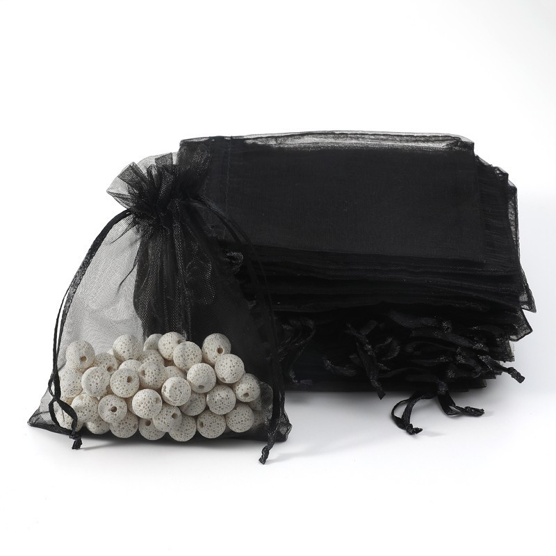 100 bolsas de regalo de organza negras con cierre, 14 x 20 cm