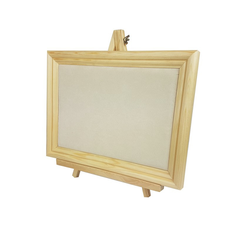 Porte bijoux cadre en bois et coton beige naturel sur chevalet - 9903