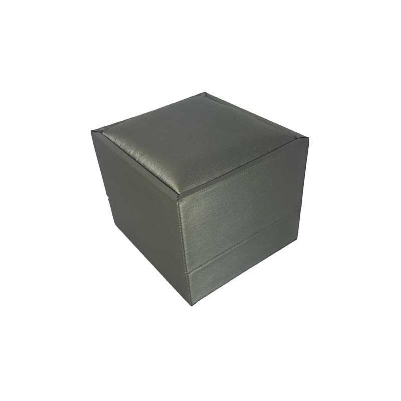 Écrin pour bague aspect simili cuir gris métalisé 6x6.5x5cm - 10121