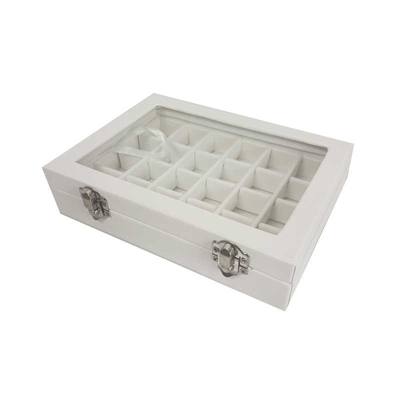 Petite mallette vitrée 24 minis casiers en simili cuir blanc - 17056