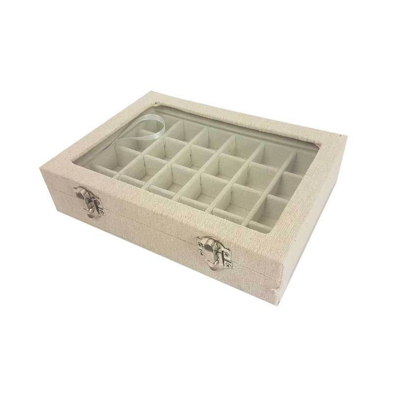 Petite mallette vitrée 24 minis casiers en coton beige naturel - 17054