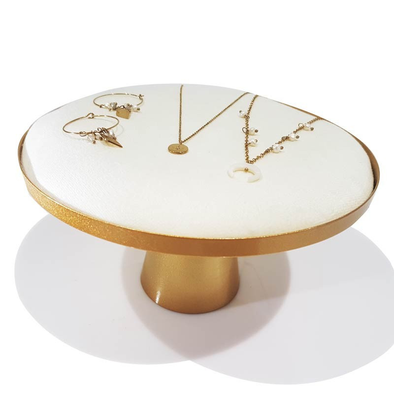 Mini table de présentation pour bijoux en métal doré et suédine écrue