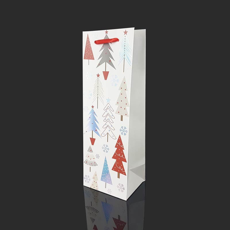 12 sacs bouteille motif gris et rouges de sapins de Noël 12x10x35cm