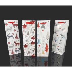 12 sacs bouteille motif de rennes de Noël argentés brillants 12x10x35cm