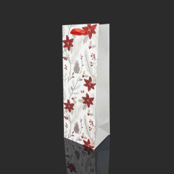 12 sacs bouteille motif gris et rouges de fleurs de Noël à paillettes 12x10x35cm