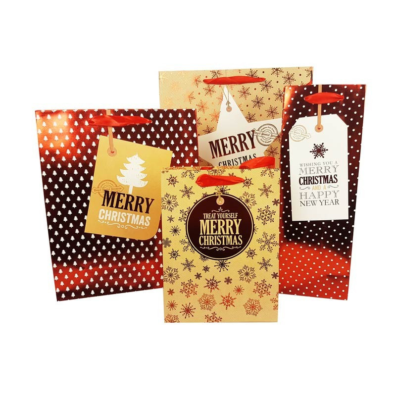 12 sacs bouteille motif pois blancs sur fond rouge brillant 12x10x35cm - 12150