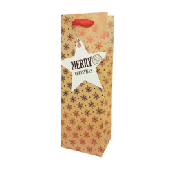 12 sacs bouteille motif flocons de neige brillant sur fond beige kraft 12x10x35cm