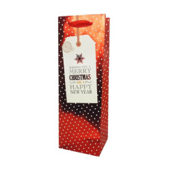 12 sacs bouteille motif sapins blancs sur fond rouge brillant 12x10x35cm