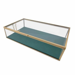 Boîte à bijoux vide en métal doré et en verre fond suédine vert émeraude