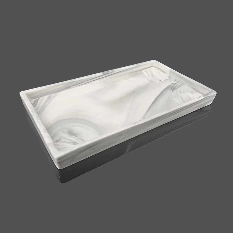 Petit plateau rectangulaire effet marbré gris clair en céramique