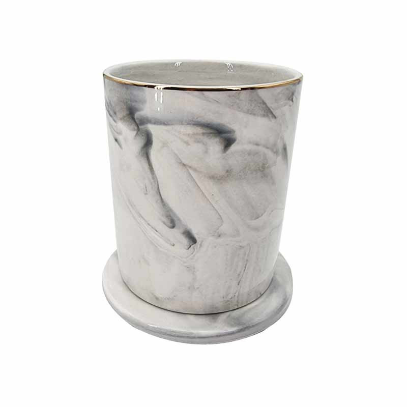 Mini plateau rond de présentation à bijoux en céramique marbré gris