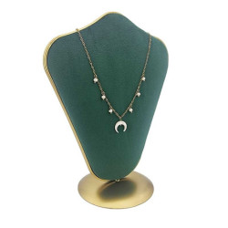Buste bijoux en métal doré et velours bicolore bleu canard et vert sapin