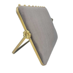 Grand porte colliers incliné en métal doré et velours bicolore gris souris et noir