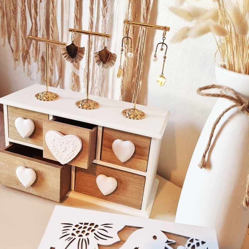 Boîte rangement à bijoux à 5 tiroirs à poignées en forme de cœur