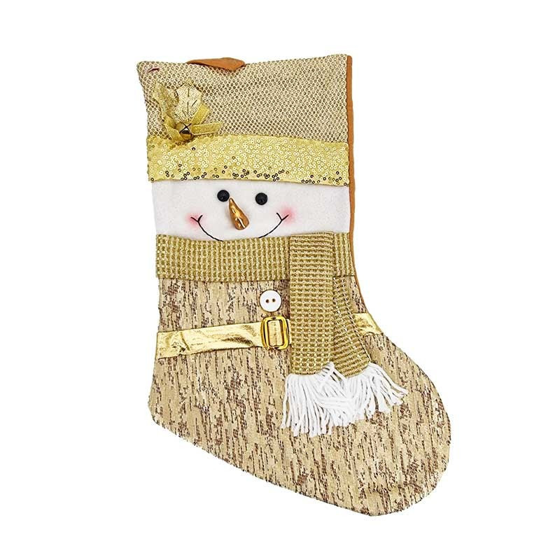 Chaussette décorative de Noël dorée Bonhomme de neige
