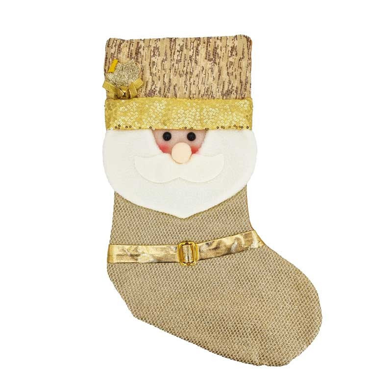 Chaussette décorative de Noël dorée Père Noël
