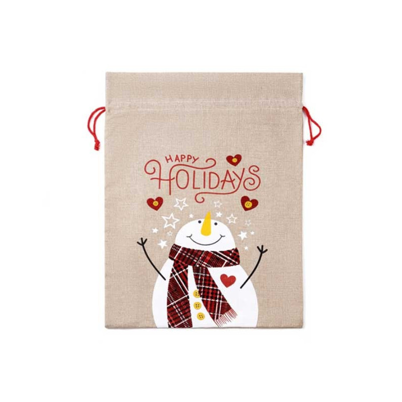 1 grande hotte de père noël en toile de jute en forme de bourse