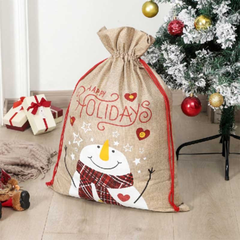 1 grande hotte de père noël en toile de jute en forme de bourse