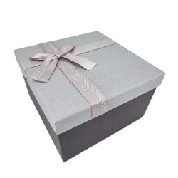 Grande boîte cadeaux gris acier et gris perle avec nœud ruban satiné 23x23x14cm