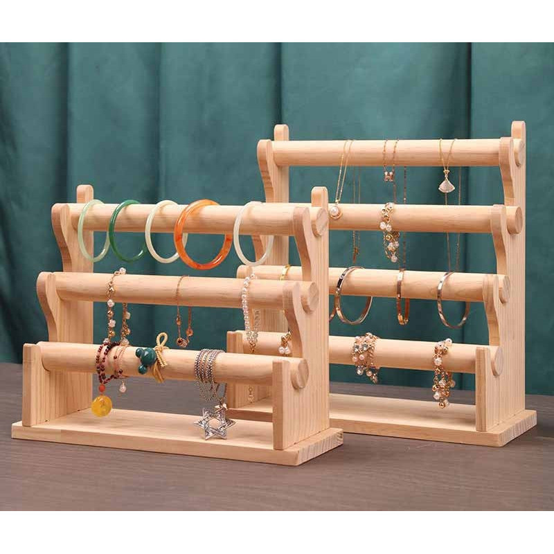 Porte bracelets à 3 rouleaux amovibles en bois clair naturel