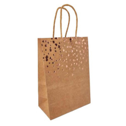 12 petits sacs papier kraft brun naturel à cœurs rose gold 15x8x21cm