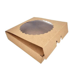 Lot de 12 boîtes cadeaux carrées à fenêtre ronde - 20x20x4.5cm - kraft