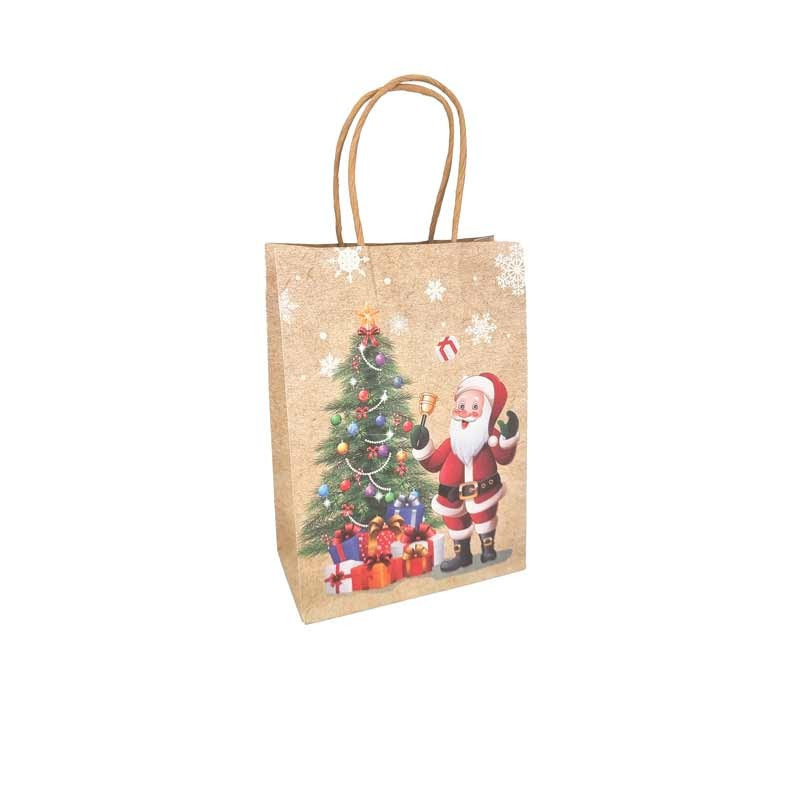 12 petits sachets kraft brun naturel motif père noël et sapins 15x8x21cm