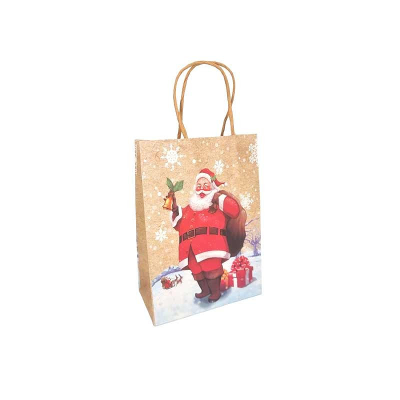 12 petits sachets kraft brun naturel motif père noël 15x8x21cm