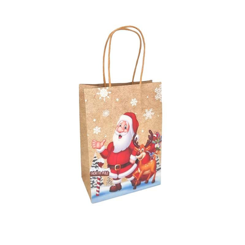 12 Sacs kraft motif père noël et rennes sur fond kraft - 18.5x9.5x25.5cm